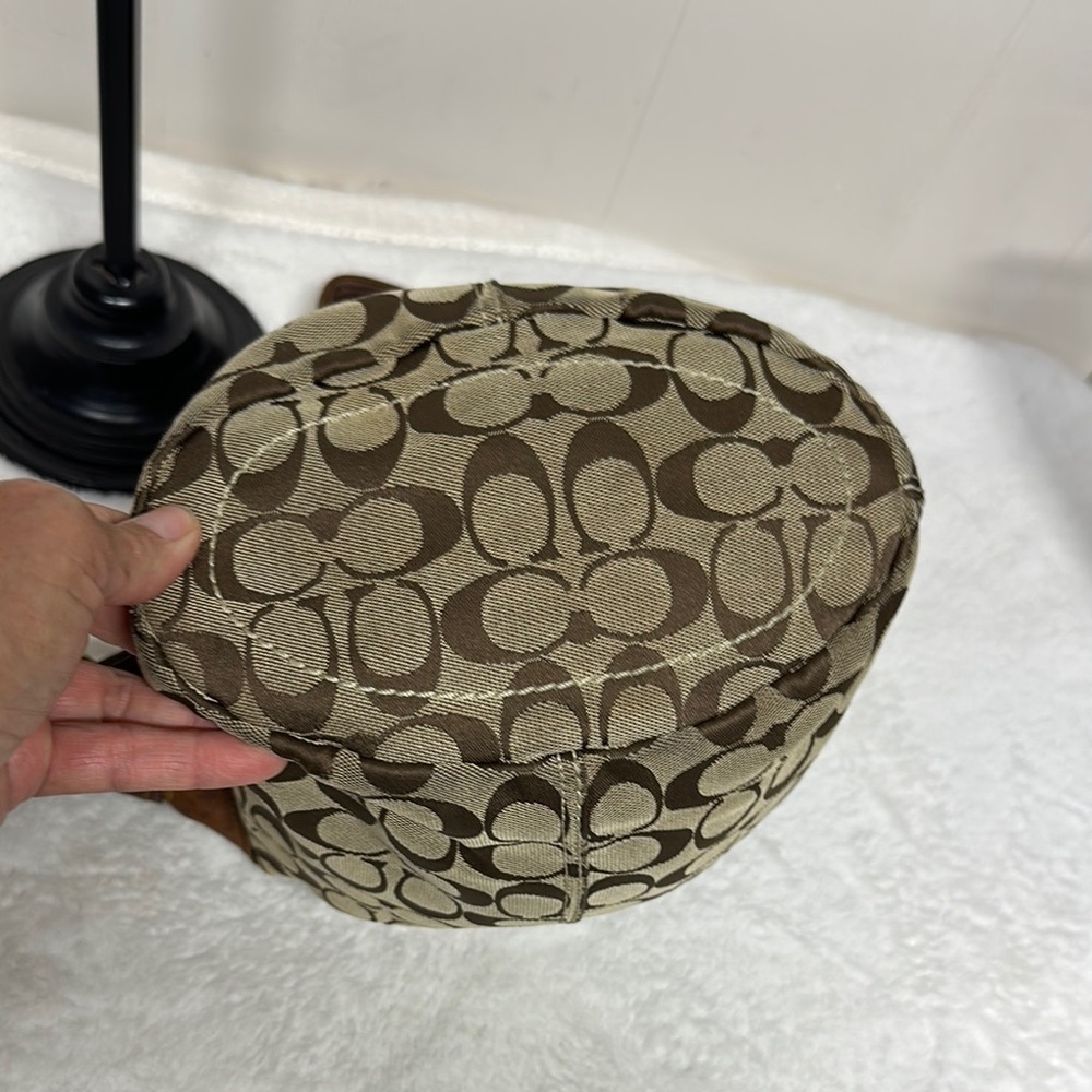 Vintage Coach Bucket Bag Brown Signature Shoulder/ Crossbody with Leather Trim - Picture 4 of 16